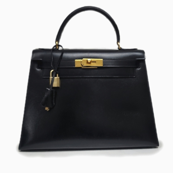 Hermes Handbags - Hermès Kelly 28 in Black Box Leather with Gold Hardware